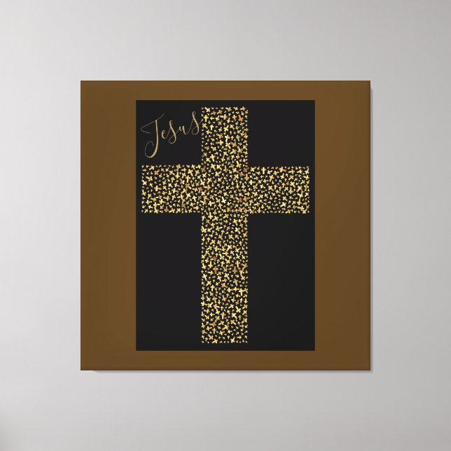 Impressão Em Tela Imagem Trendy Art Jesus Dourado Cross Brown (Frente)