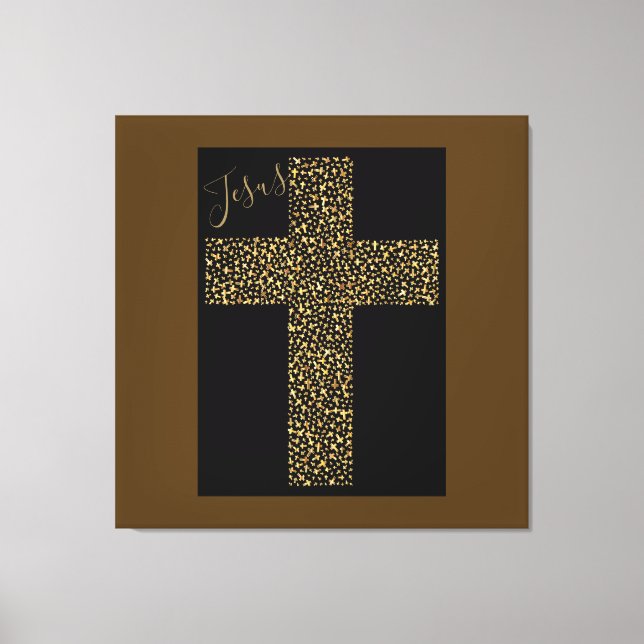 Impressão Em Tela Imagem Trendy Art Jesus Dourado Cross Brown (Frente)