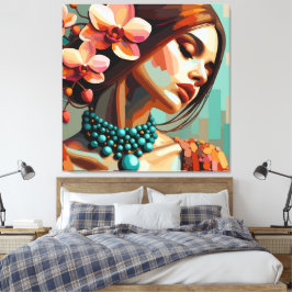 Impressão Em Tela Impressão de tela de mulher orquídea boho retrô