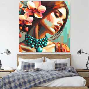 Impressão Em Tela Impressão de tela de mulher orquídea boho retrô