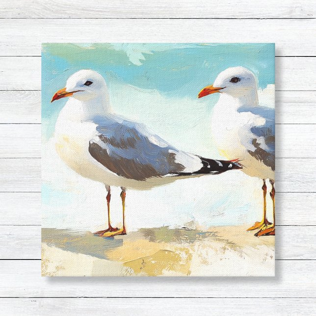 Impressão Em Tela Impressão de tela estendida (Seagulls - Coastal Beach House Art - Nature Inspired Wall Canvas)