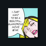 Impressão Em Tela Impressão de tela estendida do Movie Star Pop Art<br><div class="desc">Chore-me um rio! Este design de inspiração de quadrinhos apresenta uma jovem emocionalmente distraída e uma bolha de fala que diz, "Eu só quero ser uma bela, glamourosa estrela de cinema." A mulher e a bolha de fala estão em um fundo aqua e bolinhas branca. A vida pode não ser...</div>