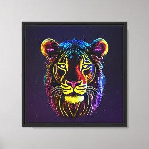Impressão Em Tela Impressão de Tela Esticada de Face Neon Lion