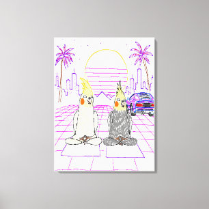 Impressão Em Tela "Impressão em Tela de Papagaios-Vaporwave Pôr do S