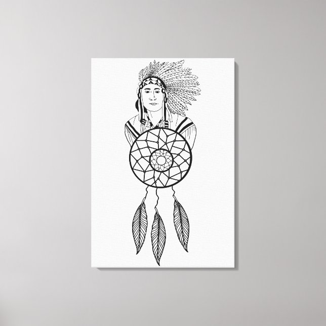 Impressão Em Tela Indian Chief dream Catcher Native American Art  (Frente)