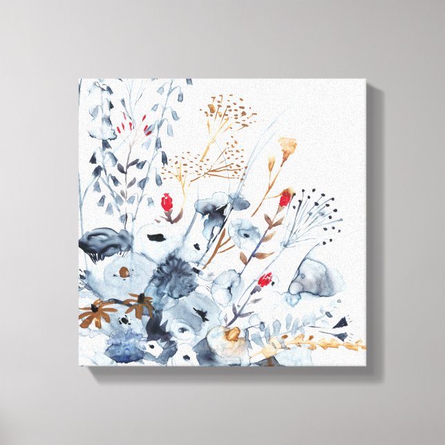 Impressão Em Tela Indigo & Ochre - Flores de Aquarela (Frente)