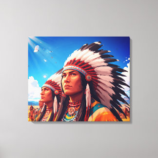 Impressão Em Tela Índios Nativos Americanos Sob a Parede do Sol Bril