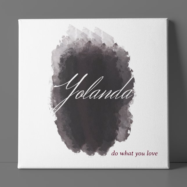 Impressão Em Tela Inked Signature Bold (Canvas print featuring signature name in script over burgundy ink brushstroke and soft quote.)