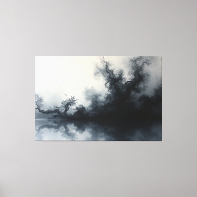 Impressão Em Tela Inkstorm – Monochrome Abstract Fluid Art 60"x40" (Frente)