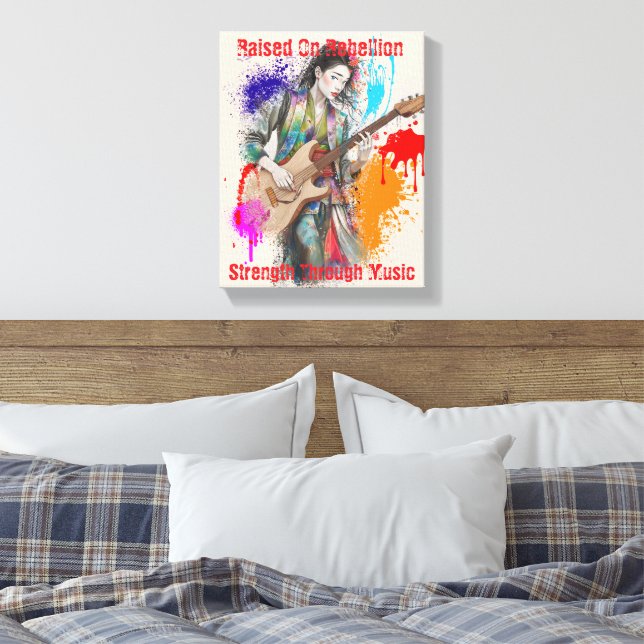 Impressão Em Tela Inspiração de Arte Guitarista de Mulher Japonesa P (Insitu(Quarto))