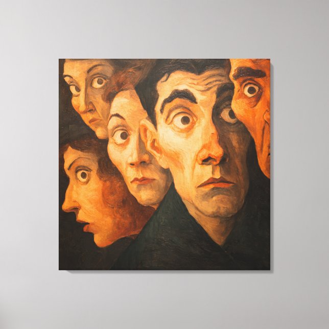 Impressão Em Tela Intense Expressionist Portrait Fearful Faces Close (Frente)
