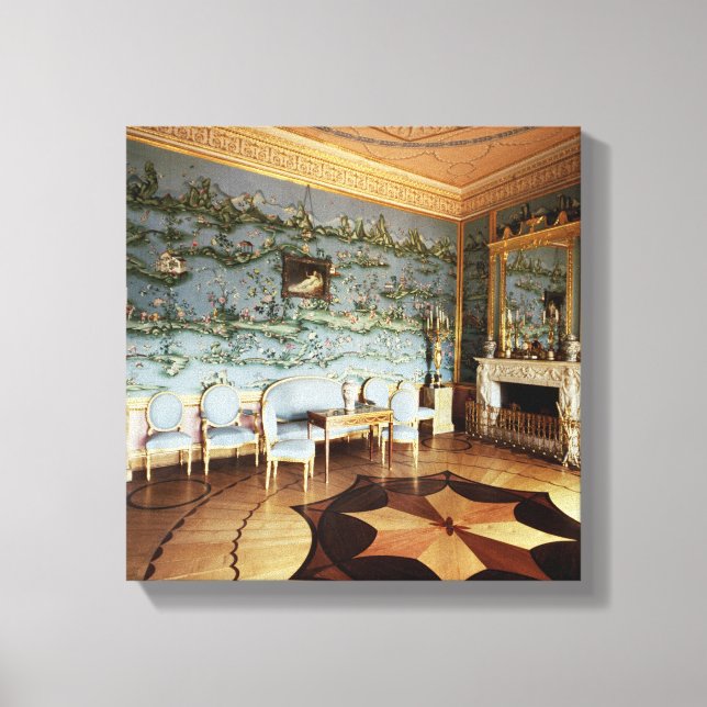 Impressão Em Tela Interior da Sala de Desenho Azul Chinesa (Frente)