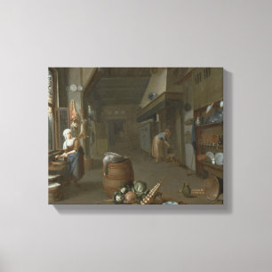 Impressão Em Tela Interior de cozinha com duas empregadas preparando