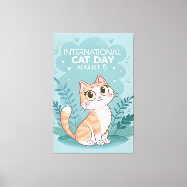 Impressão Em Tela International Cat Day Cute Whimsical Cat Art (Frente)