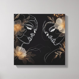 Impressão Em Tela Intertwined Feminine Faces with Golden Florals