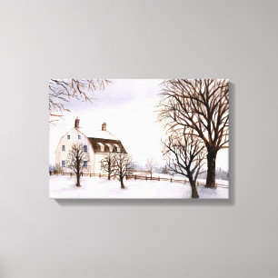 Impressão Em Tela Inverno em pintura em aquarela da Nova Inglaterra