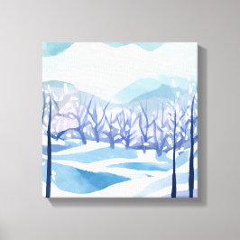 Impressão Em Tela Inverno Wonderland Snowy Blue Watercolor Pintura