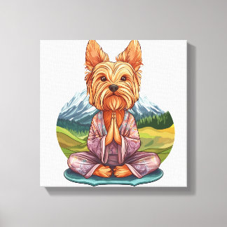 Impressão Em Tela Ioga Yorkie - Cão Meditativo Divertido