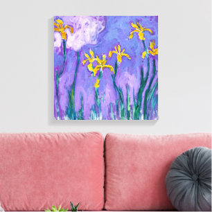 Impressão Em Tela Íris Amarelas com Nuvem Rosa Claude Monet