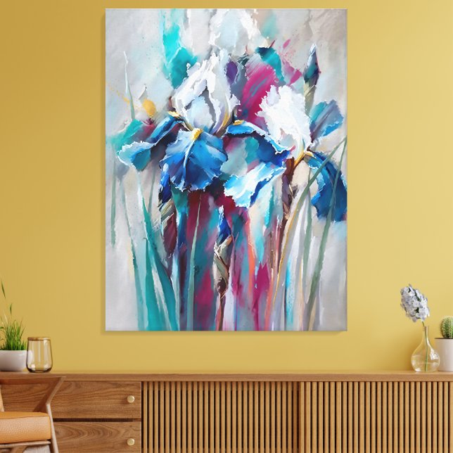 Impressão Em Tela Iris Bloom – Modern Impressionist Floral Wall Art  (Insitu(Sala de estar))