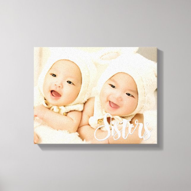 Impressão Em Tela Irmãs, fonte moderna de script, foto personalizada (Frente)