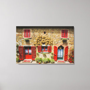 Impressão Em Tela Itália, Lucignano, Red Shutters e Harvest