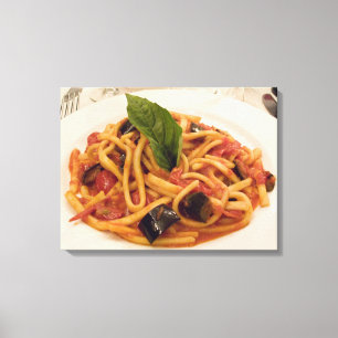 Impressão Em Tela Itália, Positano. Placa de massas e beringelas.