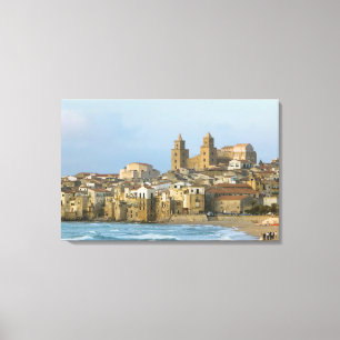Impressão Em Tela Itália, Sicília, Cefalù, Vista com Duomo a partir 