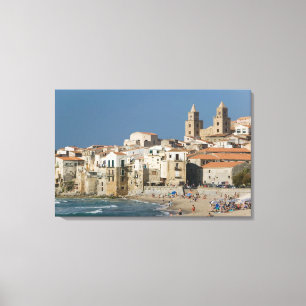 Impressão Em Tela Itália, Sicília, Cefalù, vista da cidade com Duomo