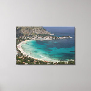 Impressão Em Tela Itália, Sicília, Mondello, Vista da praia a partir