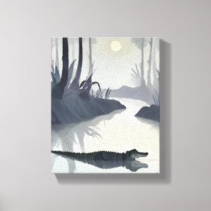 Impressão Em Tela Jacaré dos Everglades   Aquarela do Parque Naciona