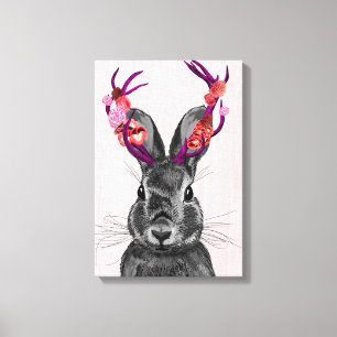Impressão Em Tela Jackalope com Antlers Rosa