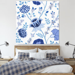 Impressão Em Tela Jacobean Floral Lg Pattern Blue em Branco