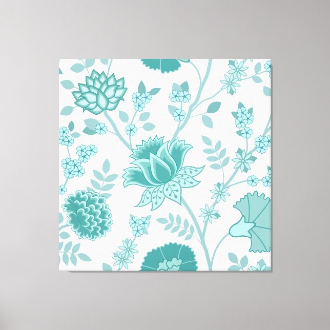 Impressão Em Tela Jacobean Floral Lg Patterno Teals em Branco (Frente)