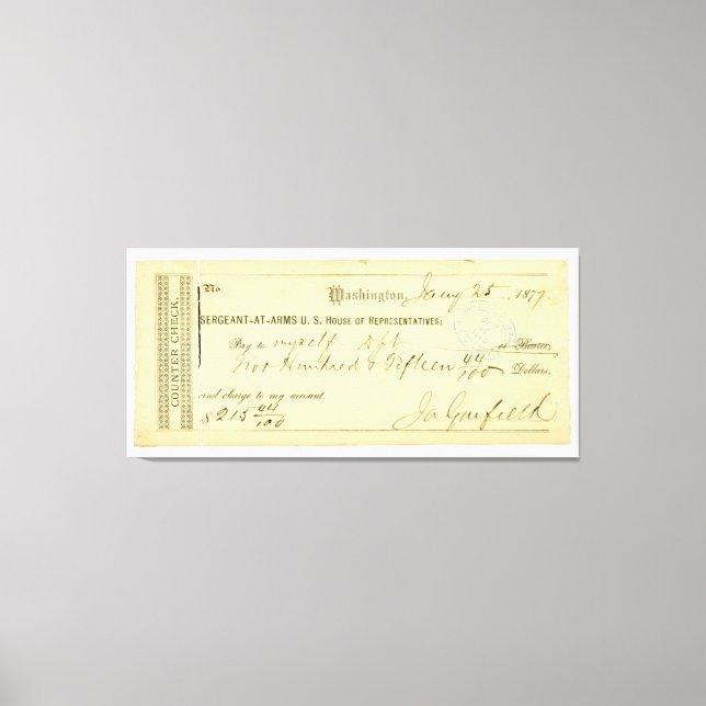 Impressão Em Tela James Garfield assinou cheque a partir de 25 de ja (Frente)