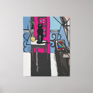 Impressão Em Tela Janela abstrato com Gato Preto