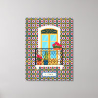 Janela da casa de Lisboa com plantas e azulejos