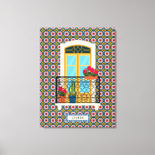 Impressão Em Tela Janela da casa de Lisboa com plantas e azulejos
