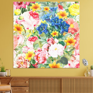 Impressão Em Tela Jardim Colorido de Flores - Almofada Floral Boho