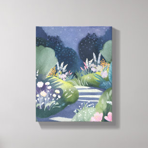 Impressão Em Tela Jardim da Meia-Noite Caminho Floral em Aquarela