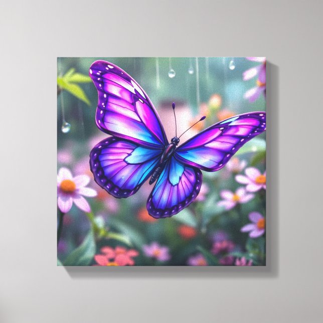 Impressão Em Tela Jardim de Borboleta Roxa Encantada (Frente)