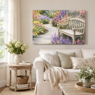 Impressão Em Tela Jardim de Flores em Aquarela Pacífica & Banco