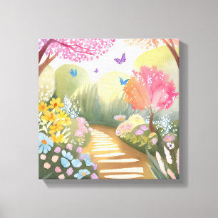 Impressão Em Tela Jardim de Flores Pintura em Aquarela Caprichosa