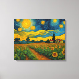 Impressão Em Tela Jardim de Girassol em Uma Noite Estrelada