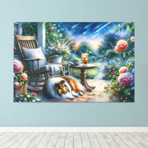Impressão Em Tela Jardim Estrelado Varanda Sheltie Sonho