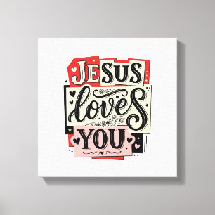 Impressão Em Tela Jesus Ama Você Gravação Vintage Tipografia Cristã
