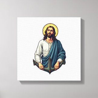 Impressão Em Tela Jesus Anchor Hope Vintage Engraving Tee 2