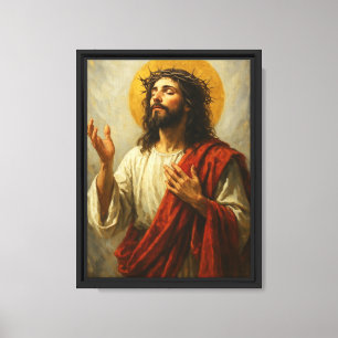 Impressão Em Tela Jesus com Auréola e Coroa de Espinhos Arte