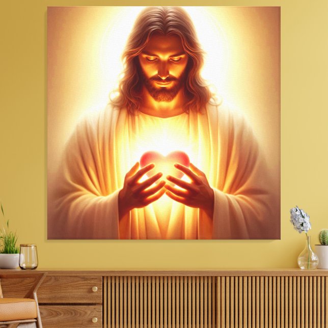 Impressão Em Tela Jesus Coração nas Mãos Tela Imprime Imagem 1 (Insitu(Sala de estar))