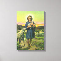 Jesus Cristo Pastor Vintage com Cordeiro Bebê